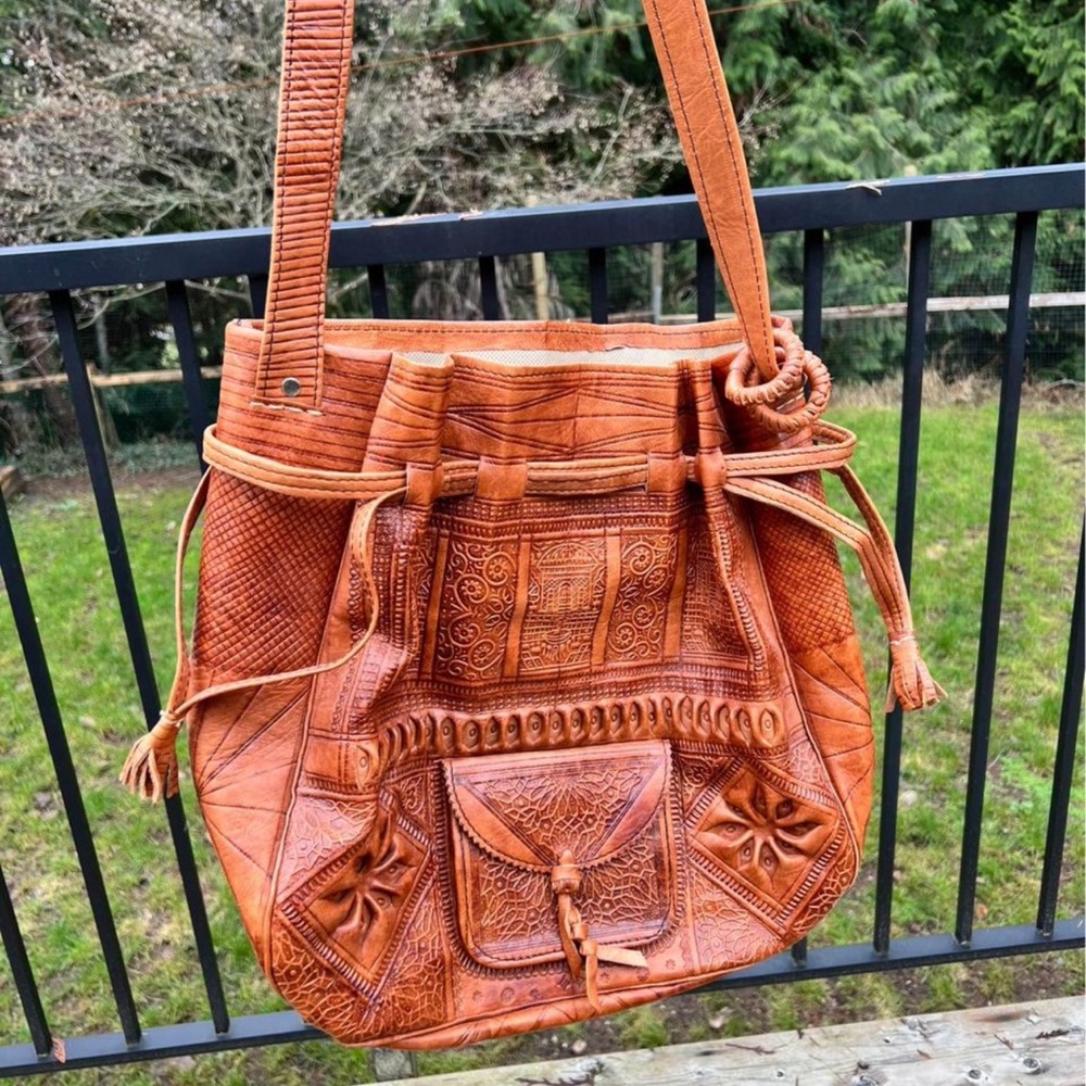 Leather Shoulder Bag - Hand Tooled - NWOT